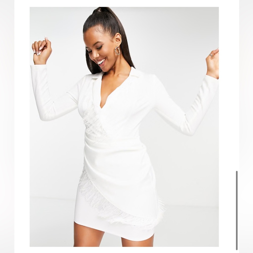 White Wrap Fringe Mini Dress
